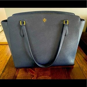 Tory Burch Navy Triple-Compartment Tote